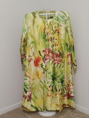 Ashro Yellow Tropical Floral Long Sleeve Dress